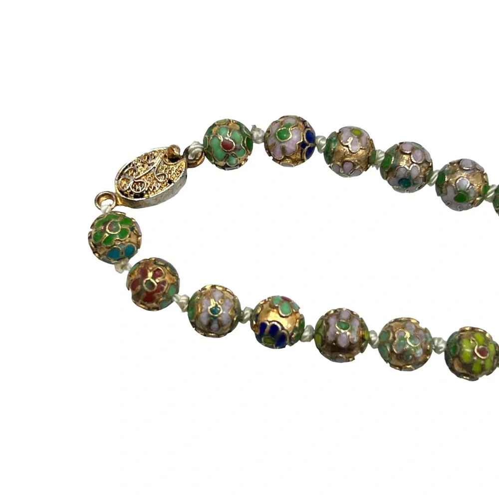 VINTAGE GRADUATED CLOISONNÉ BEAD NECKLACE 30.5
